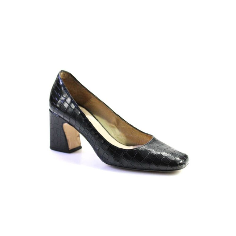 Intentionally Blank Womens Leather Croc Embossed Heels Pumps Black Size 38 8